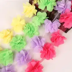 1yard=12pcs Flower 3D 5cm Fringe Chiffon Lace Trim Ribbon Fabric Lace for Applique Sewing Wedding Dress Decoration Accessories