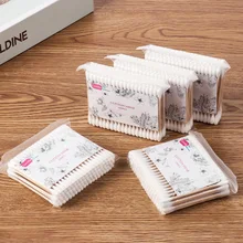 Натуральный 500 шт. ватный тампон с двойной головкой, женский макияж, хлопковый бутоном наконечником для медицинских деревянных палочек, чистка ушей, инструменты для ухода за здоровьем