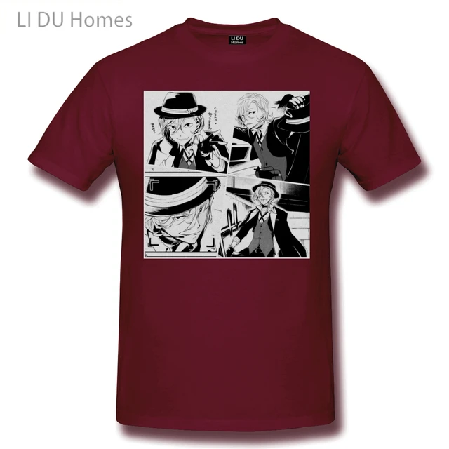 Manga Panels Chuuya Nakahara Bungou Stray Dogs Anime T Shirt Women Man's T-shirt Cotton Summer Tshirts Short Sleeve Graphics Tee Burgundy