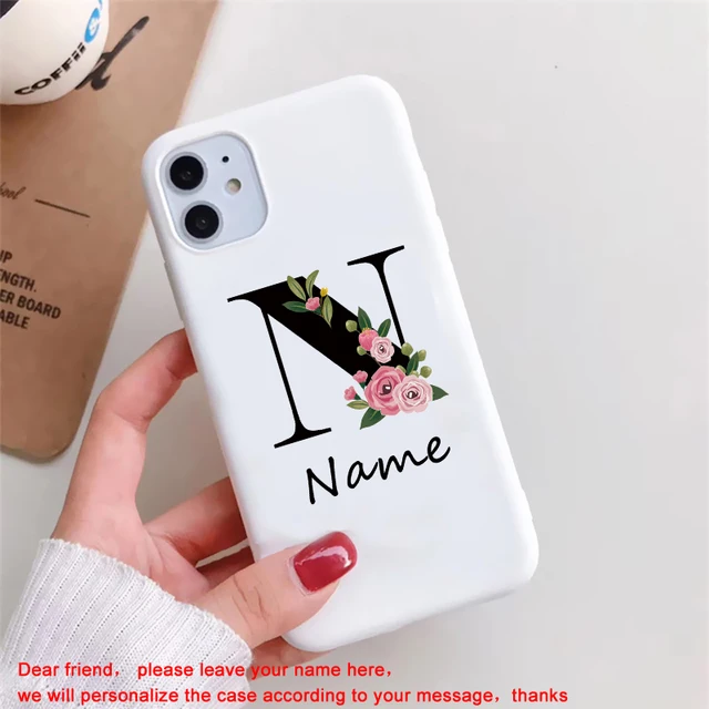 Flowers Diy For iphone 11 12 13 Pro Mini Phone Case Custom Capital Letters Name For X XS Max XR 7 8 Plus SE New Silicone Cover white diy name