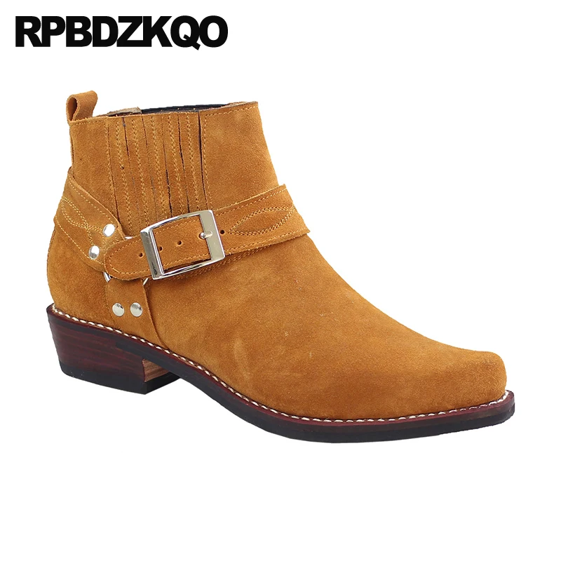 Мужские ботинки с квадратным носком коричневые замшевые ремешком на