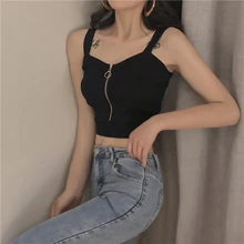 Женские сексуальные майки на молнии, топы, девичий трикотажный топ на бретельках, Женская однотонная майка Бюстье, корсет