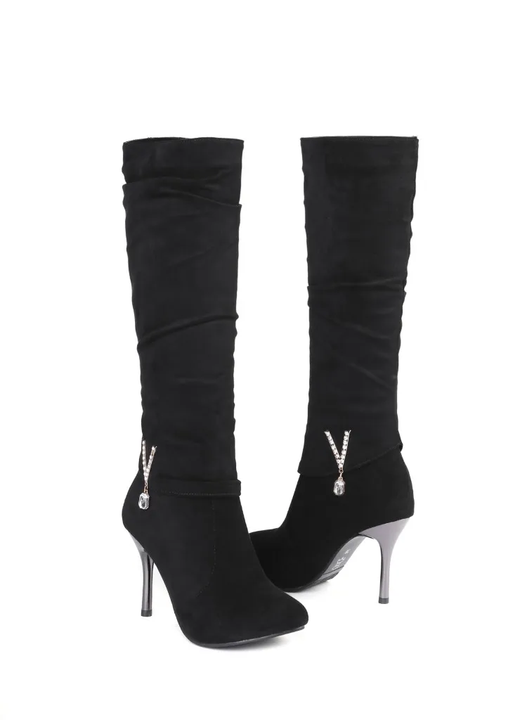 new style Autumn And Winter fashion Round head Comfortable Fine heel High heel High tube Women's boots size 34-43 8.5cm high - Цвет: 2