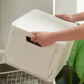 

Foldable Storage Box Moisture Proof Dustproof Waterproof Plastic Book Storage Box Bin Student Home Wardrobe Clothes Storage Box