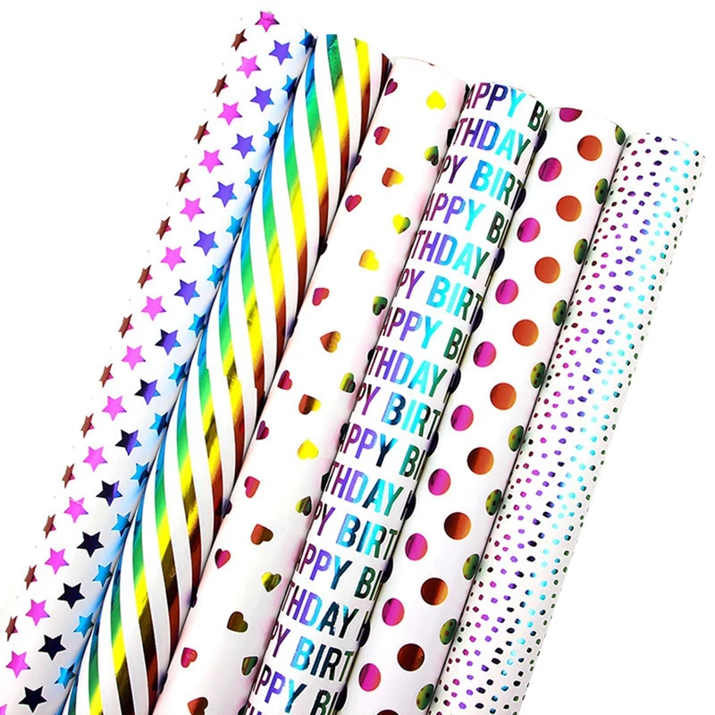 6 Cadeaupapier Multicolor Kleurrijke Inpakpapier Voor Kinderen Vrouwen Mannen, Verjaardag Of Kerst, 50X70Cm|null|