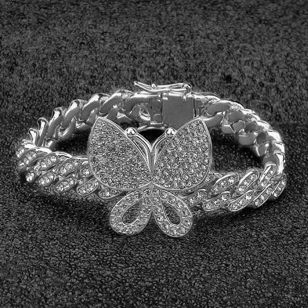 12 мм Бабочка кубинский Браслет AAA циркон медь Майами золотой цвет Мужские и