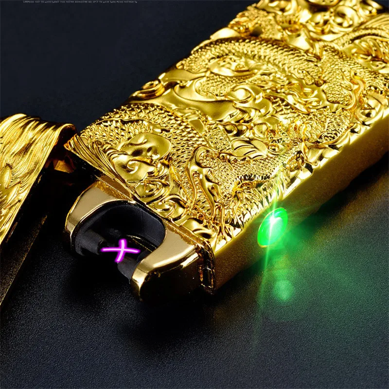 Дракон двойной дуги Зажигалка двойной огонь крест USB зарядка Прикуриватель ветрозащитный Электрический перезаряжаемый плазменный прикуриватель