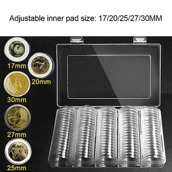 

100Pcs Coin Capsules Round Plastic Coin Holder Box Case Container With Storage Organizer Box for Coin Collection Supplies