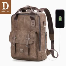 DIDE USB рюкзак мужской рюкзак для путешествий из искусственной кожи 14 и 15 дюймов Рюкзак Для Ноутбука Мужской Рюкзак Школьные сумки mochila escolar