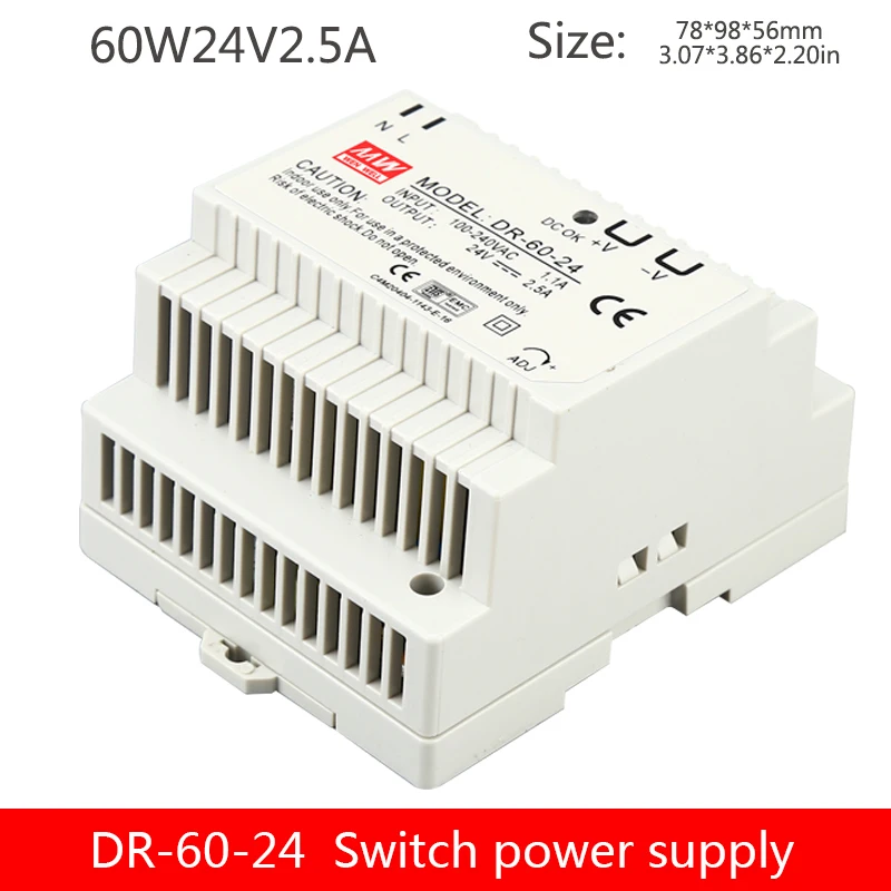 

60W Din rail switching power supply DR-60-24V2.5A/12V5A DC output voltage regulator transformer
