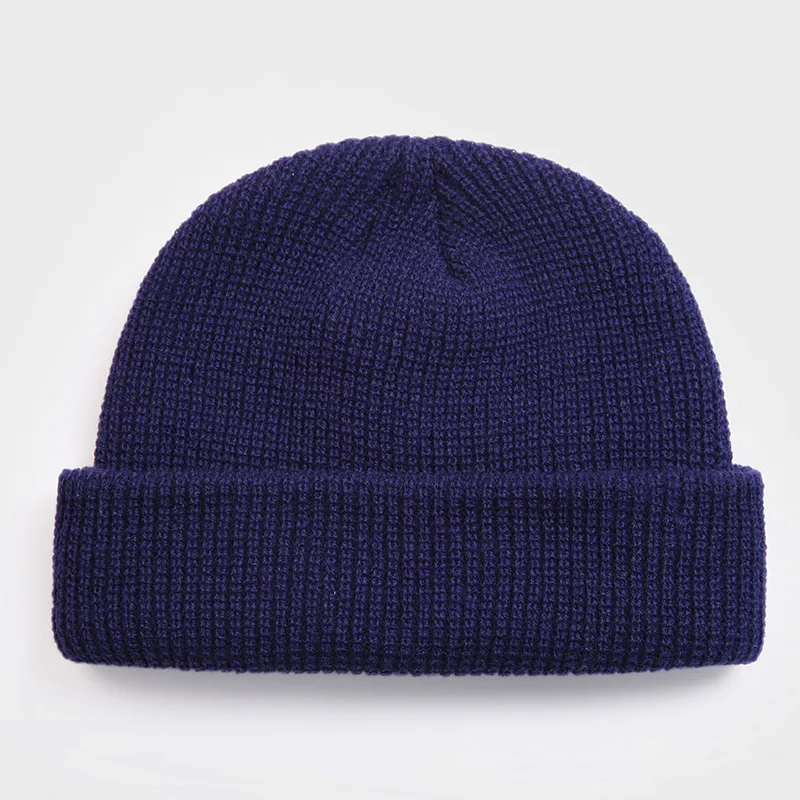 Skullcap Beanie, Зимняя вязанная теплая шапка для взрослых, повседневная короткая шапка в стиле хип-хоп для взрослых мужчин и женщин, шерстяные вязаные Осенние эластичные шапки унисекс - Цвет: Тёмно-синий