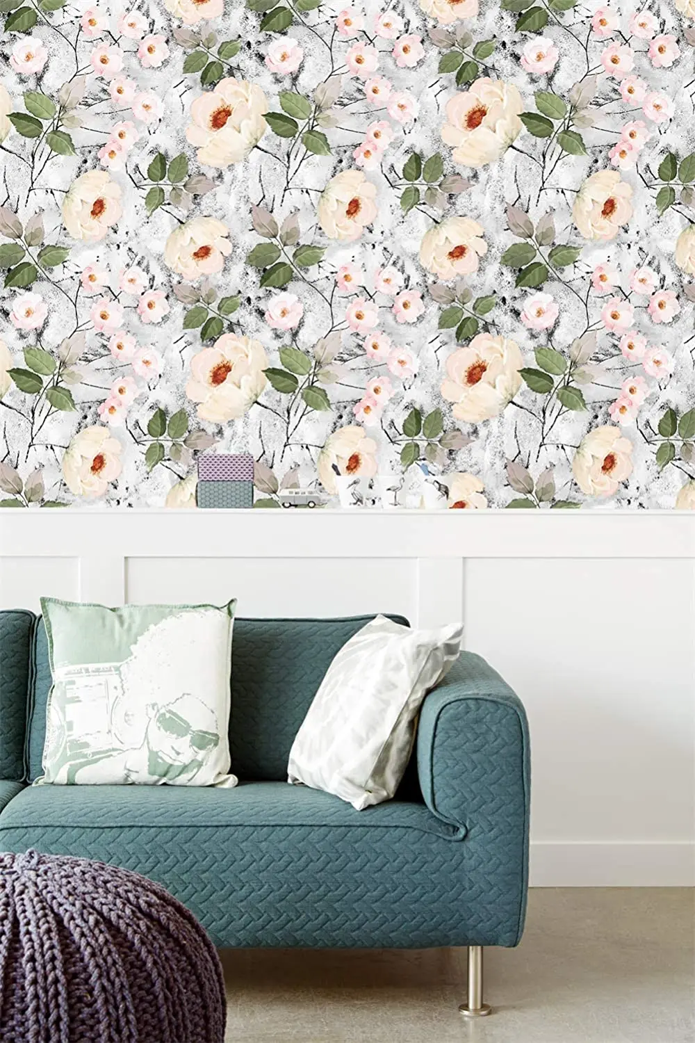 

BUNPIG Watercolor Floral Wallpaper Vinyl Mural Self Adhesive Wall Papers for Furniture Kids Bedroom Livingroom Kitchen Walls