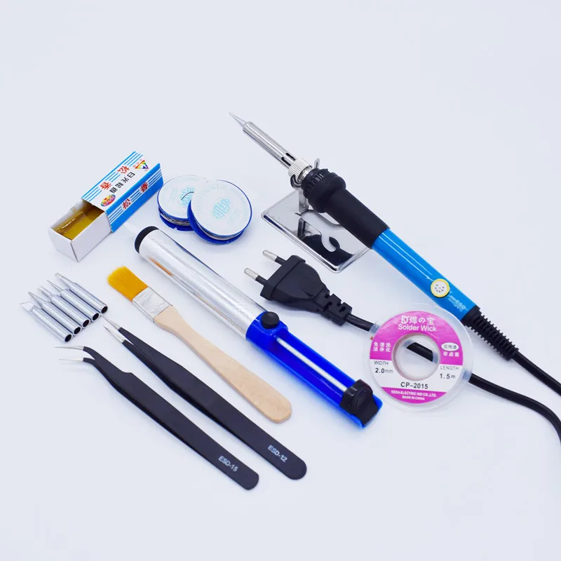 

60W Electric Soldering Iron Set Temperature Adjustable Welding Repair Tool Kit with 5 Tips Desoldering pump Wire Tweezers