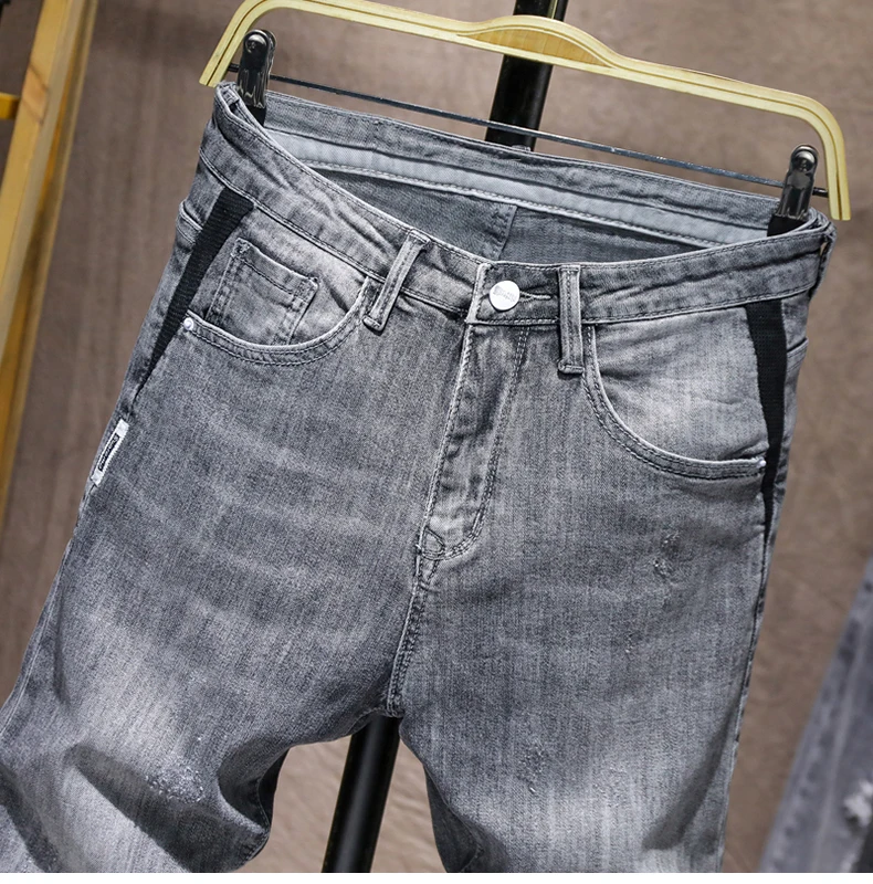 Mens Skinny Jeans Pants Gray Light Blue Stretch Jeans Men Brand Quality Fashion Casual Denim Pants