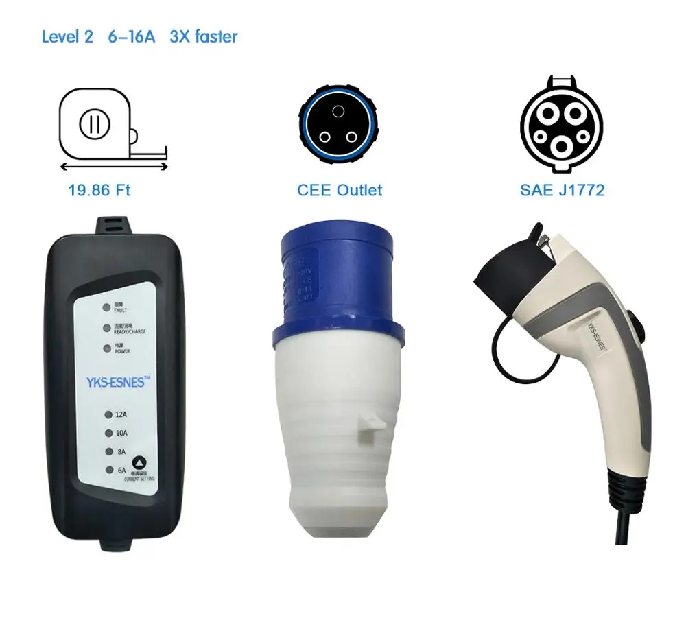 YKS ESNES портативное зарядное устройство для электромобиля 6a 8a 13a 16A CEE 3 pin Plug 5M EV Тип