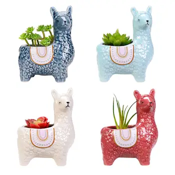 

Ceramic Alpaca Ceramic Flower Pots Sheep Shape Animal Basin Faceted Indoor Decor Porcelain Pottery Mini Creative Plant