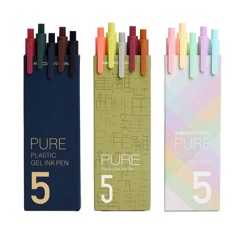 Kaco-5 unidades/caja de bolígrafos retráctiles de Gel, pluma de estilo clásico, bolígrafo Kawaii extrafino de 0,5mm, papelería para niños, útiles escolares y de oficina