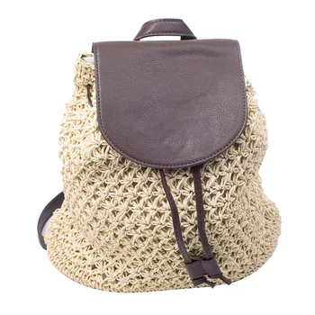 

Summer Backpack Student with Straw Bag Travel Outing Crochet Paper Rope Backpack