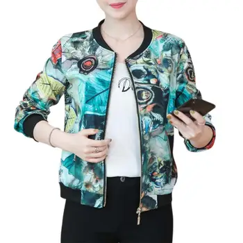 

Casual Women Autumn Windbreaker Ladies Long Sleeve Splicing Printing Jacket Women Baseball Outdoor Activities Outerwear