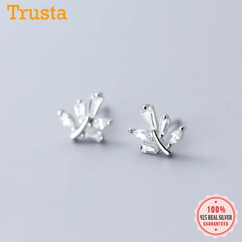 

Trustdavis Genuine 925 Sterling Silver Dazzling Leaves CZ Stud Earrings For Women Girls Kids Fashion Silver 925 Jewelry DA459