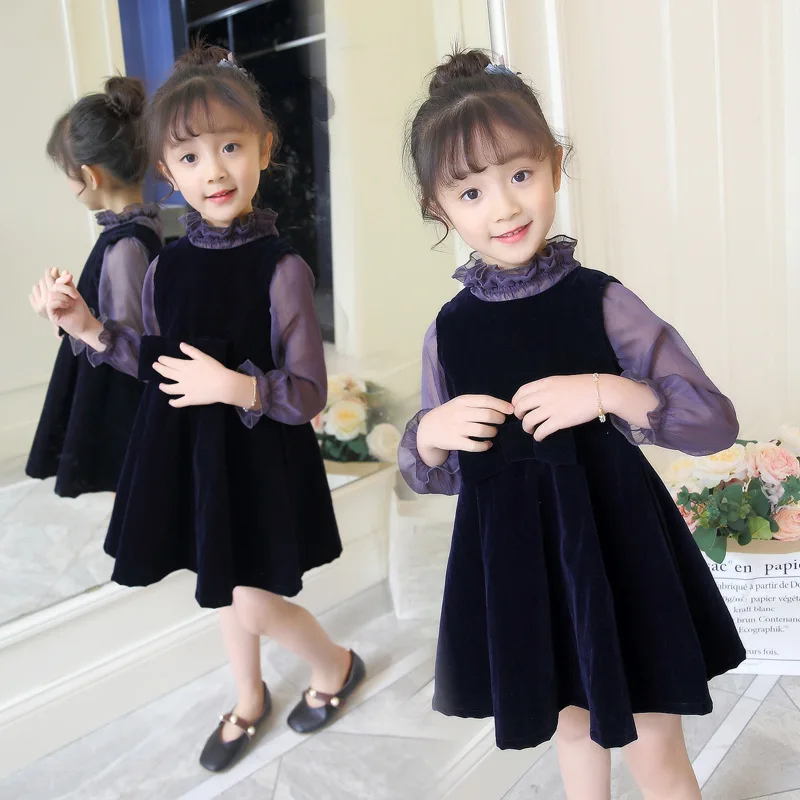Новинка года; весеннее платье для девочек; детское платье с грибковым воротником; платье принцессы из двух предметов; детская одежда; YK5057