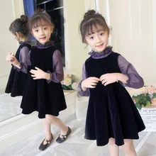 Новинка года; весеннее платье для девочек; детское платье с грибковым воротником; платье принцессы из двух предметов; детская одежда; YK5057