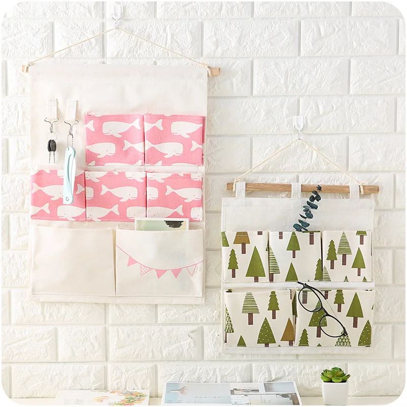 Five Pocket Storage Bag Hanging Bag Fabric Hanging Storage Bag Hook Storage Bag Wardrobe Door after Hanging Storage Bag