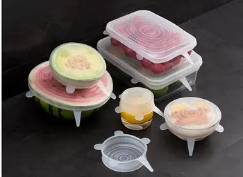 

Silicone fresh cover refrigerator bowl cover 6 sets transparent round lid cup water cup bowl cover fresh film