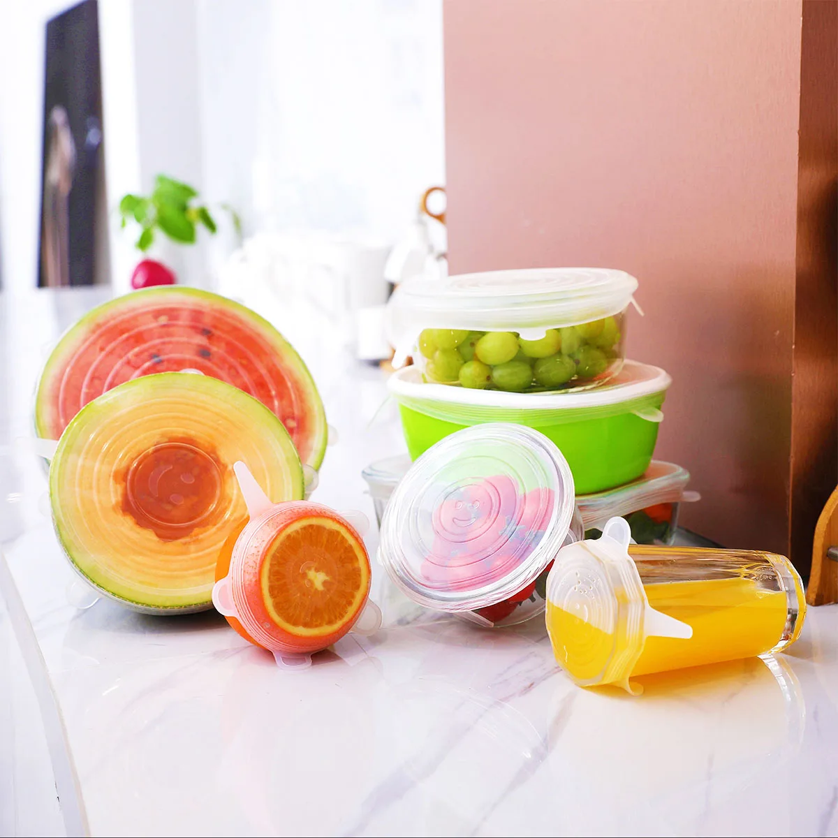 6 шт./партия многоразовые силиконовые растягивающиеся крышки универсальная