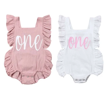 

2019 New Infant Baby Girls 1st Birthday Romper Clothes Outfit Summer Jumpsuit Playsuit Sleeveless Ruffles Backless Outfits 0-24M