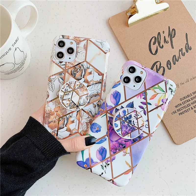 Luxury Flowers Phone Case for Iphone 11 Pro Max X Xsmax Xr Anti-knock Soft Silicon Case for Iphone 6 7 8Plus Cover With the Ring