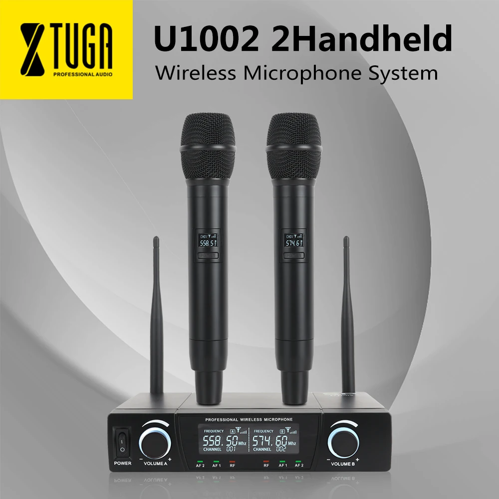 SP U1002 UHF профессиональный двойной беспроводной микрофон Система 2 канала 2 ручной караоке микрофон комплект для свадьбы, вечеринки