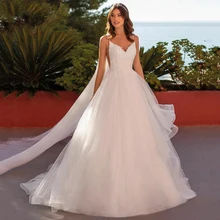 

A line White Wedding Dresses Spaghetti Strap Sleeveless with Tulle Applique Sleeveless Bridal Gowns Plus Size свадебное платье