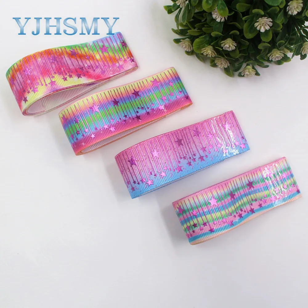 YJHSMY I-19729-1713 25 мм 5 ярдов лазерная цветная пятиугольная лента в рубчик с принтом