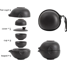 

Black Crockery Ceramic Teapots with 3 Tea Cups Porcelain Gaiwan Kung Fu Teaset Portable Car Travel Tea Set Drinkware