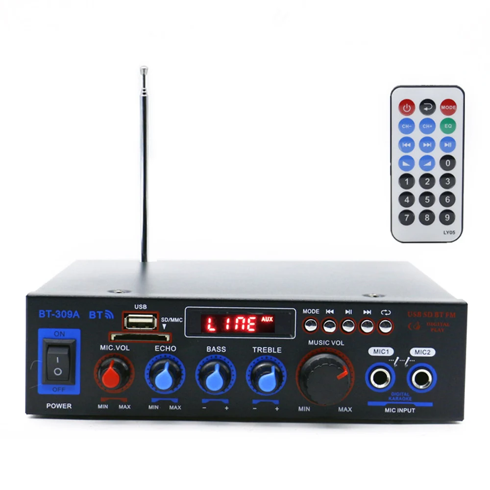 12 В/220 В мини аудио усилитель мощности BT цифровой аудиоприемник AMP слот USB SD MP3