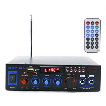 

12V / 220V Mini Audio Power Amplifier BT Digital Audio Receiver AMP USB SD Slot MP3 Player FM Radio LCD Display Dual Mic Input