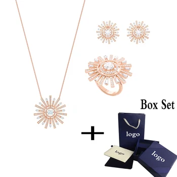

2019 Fashion SWA New SUNSHINE Set Shiny Fresh Sun Pattern White "Dancing" Focus Crystal Women Jewelry Wedding Set Unique Retro
