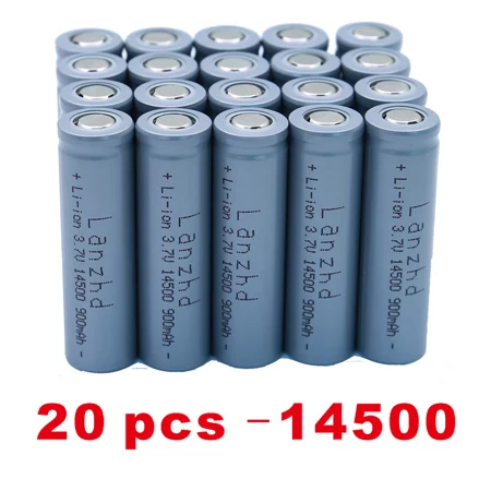 (1-24pcs)Lanzhd 14500 900mAh 3.7V Li-ion Rechargeable Batteries AA Battery Lithium Cell for Led Flashlight Headlamps Torch Mouse 20 PCS 14500