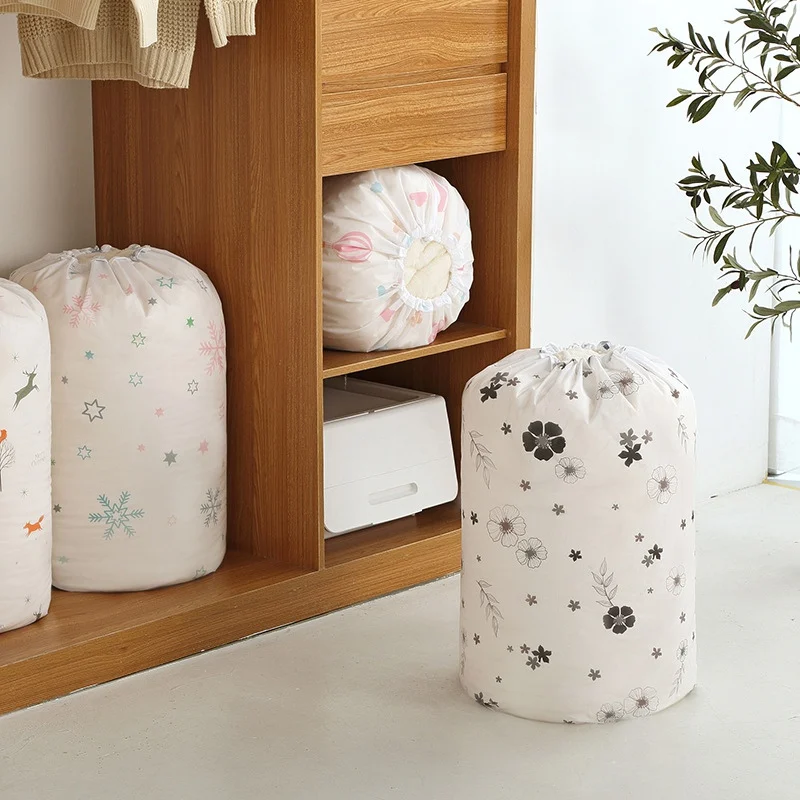 Home Large Clothes Finishing Bag Flower Design Drawstring Quilt Storage Bag Dust-Proof Organizer Bag Portable Storage Bags