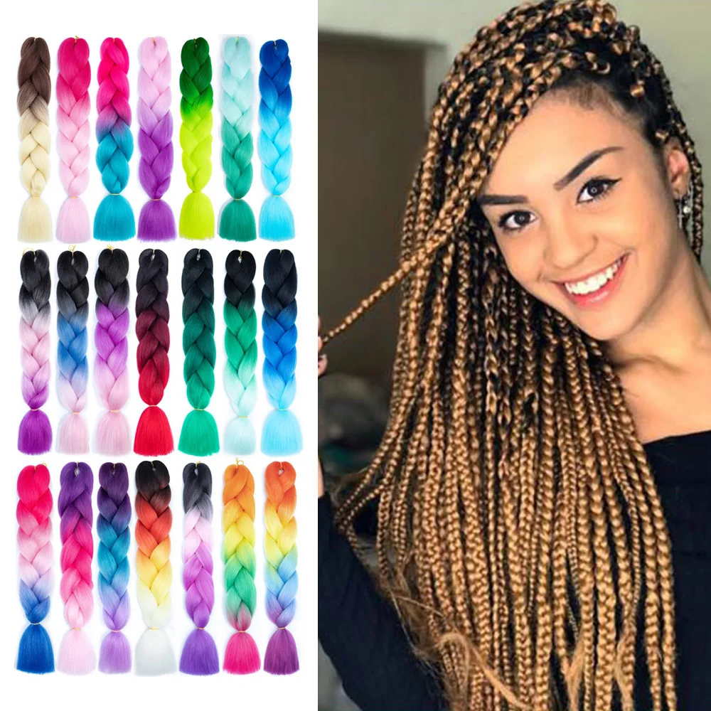 Saisity-extensiones de cabello trenzado para mujer mechones de trenzas Jumbo de ganchillo sintético de alta temperatura, color rosa Rubio
