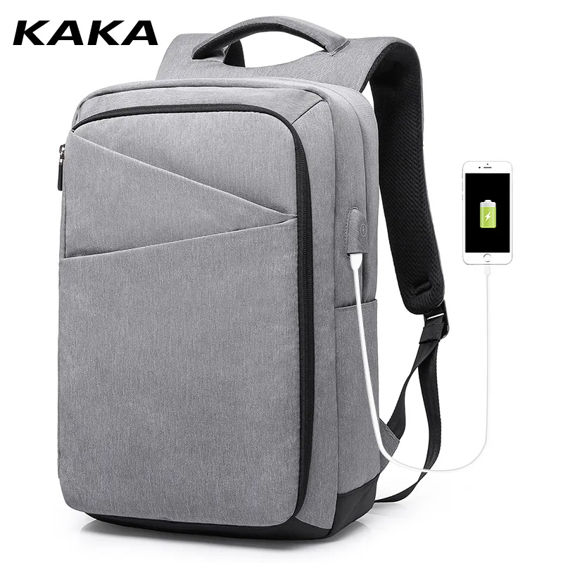 KAKA men's модные сумки на плечо для женщин 15," рюкзак для ноутбука дорожная школьная сумка для мальчиков легко переносить usb зарядный порт багажные сумки - Цвет: Серый