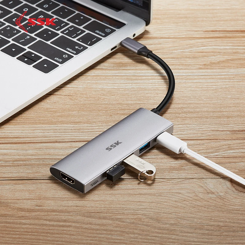 SSK type-C концентратор usb-хаб тип-c к USB 3,0 Клавиатура Мышь Интерфейс PD Зарядка для USB жесткий диск ноутбук планшетный ПК