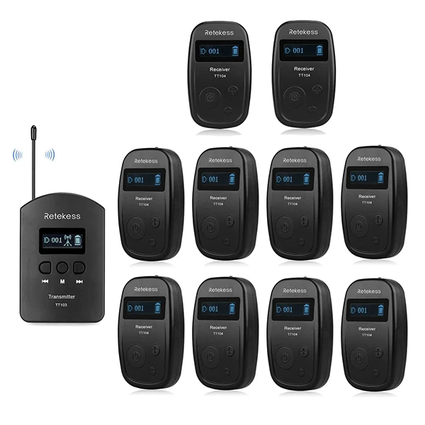Retekess TT103+ TT104 УВЧ профессиональная беспроводная система гида 1 передатчик+ 10 приемник для церковного прослушивания путешествия