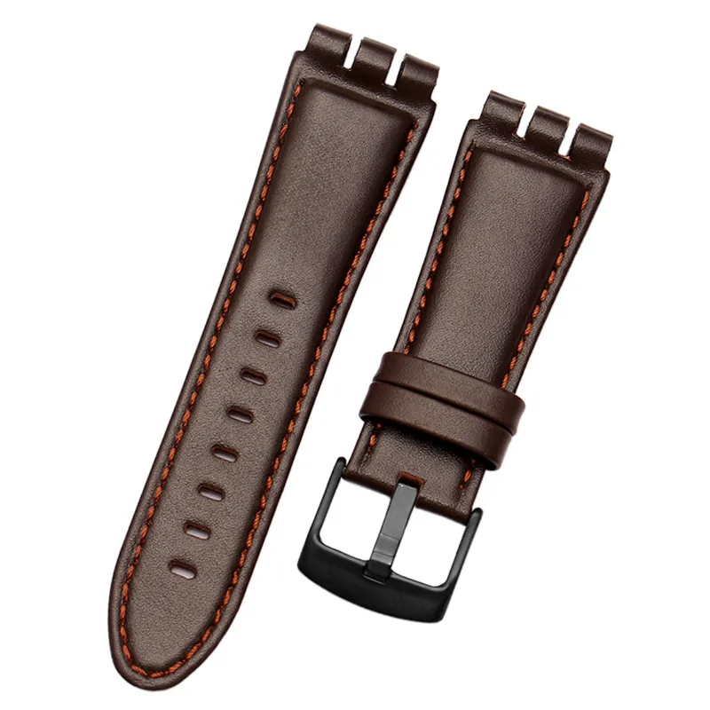 Premium Men's 23mm Soft Waterproof Genuine Leather Watchband - Black & Brown Cowhide Bracelet