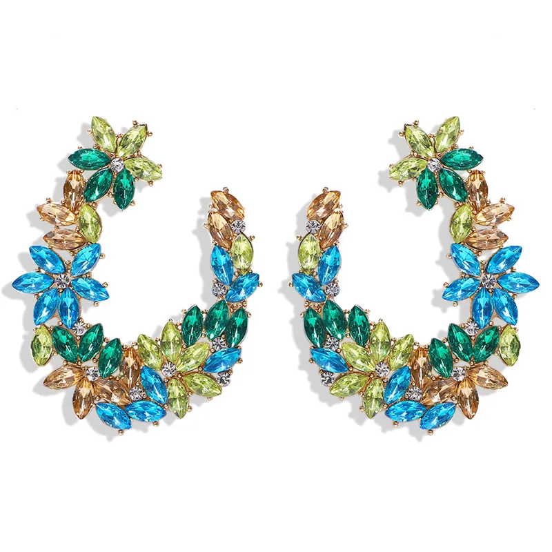 Dvacaman, роскошные серьги с кристаллами для женщин, в стиле барокко, цветные серьги-капли в виде цветов, индийские свадебные массивные серьги, подарок - Окраска металла: 4