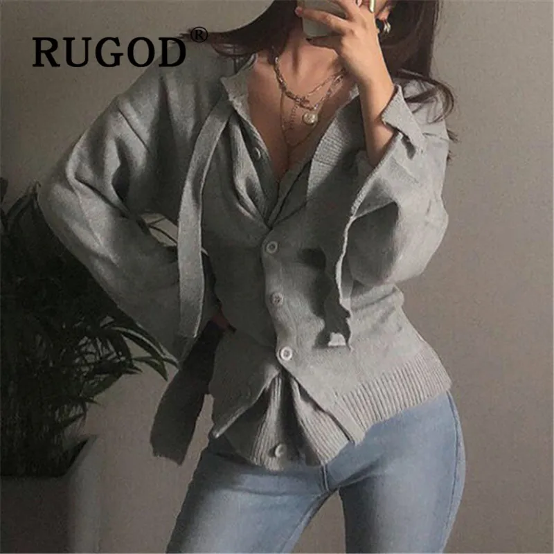 RUGOD, Новое поступление, сексуальный свитер, Топ для женщин, однотонный, с круглым вырезом, на шнуровке, туника, модный, с отверстиями, тонкий, вязаный, кардиган, женское, элегантное пальто