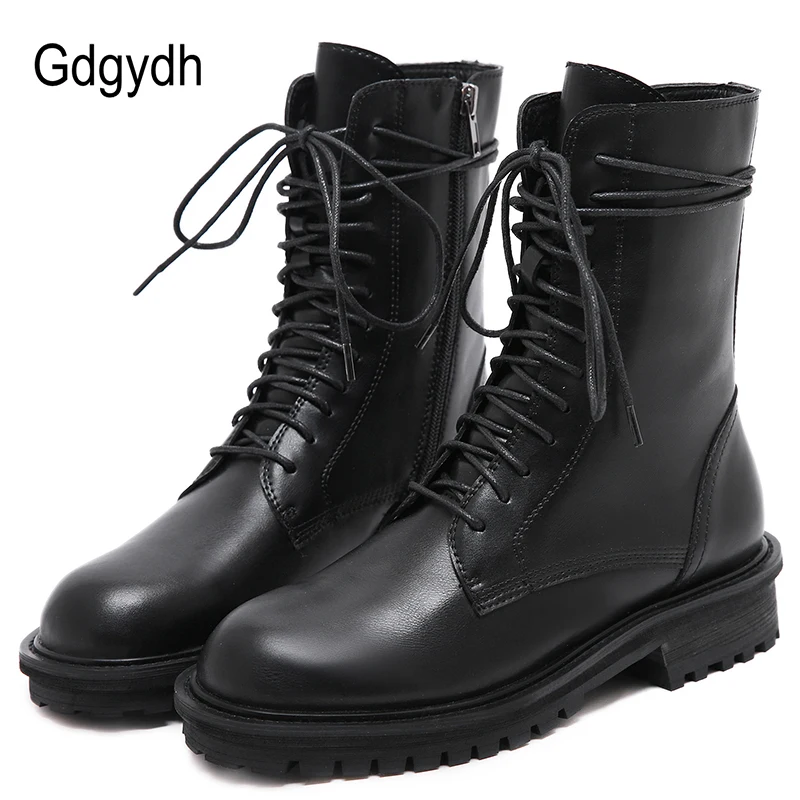 Женские мотоциклетные ботинки Gdgydh черные Винтажная обувь на шнуровке