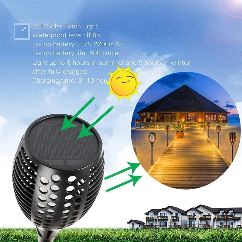 

Solar Dancing Flame Lighting LED Flickering Torches Waterproof Wireless Outdoor Light for Patio Garden Path Yard Wedding Party