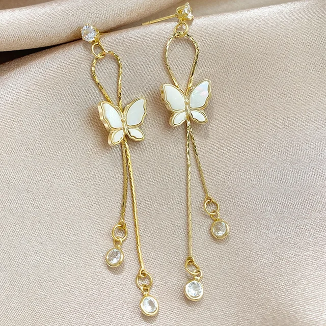 Vintage Gold Color Bar Long Thread Tassel Drop Earrings for Women Glossy Arc Geometric Korean Fashion Jewelry Hanging Pendientes Y10008